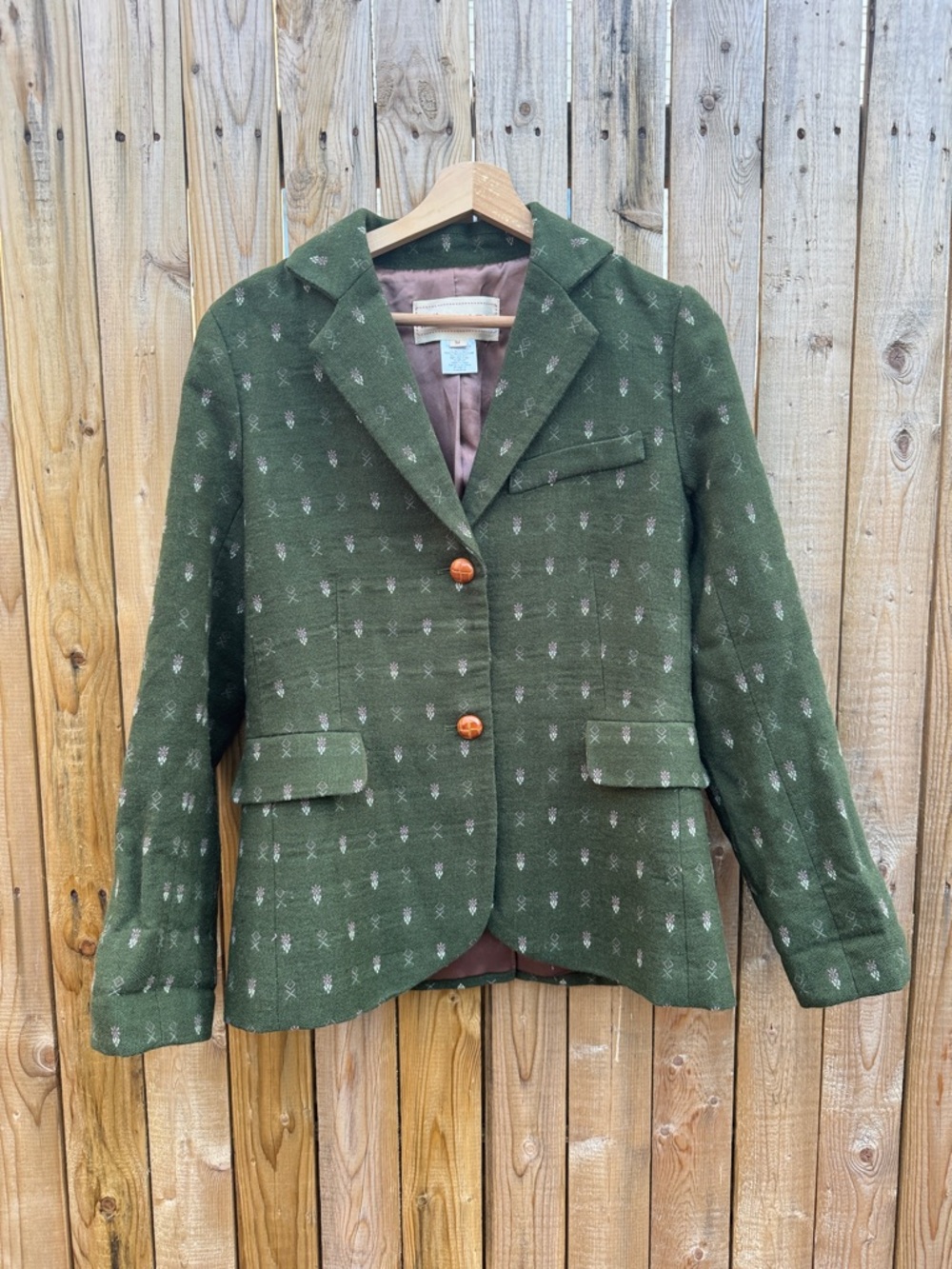 Anthropologie madchun Olive Green Patterned Womens Blazer Jacket